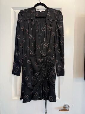 VERONICA BEARD Anders Black Floral Drawstring Ruched Dress
